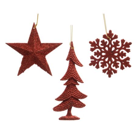 Figuren plastic glitter plastic glitter hanger 3ass kerstrood L.0.8cm x W.10.5cm x H.10.5cm