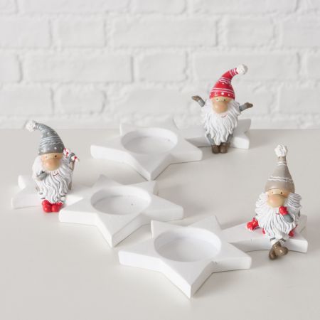 Theelichthouder Fiete, 3 assortie Kabouter, Ster, H 7 cm, B 9,5 cm, Synthetische hars