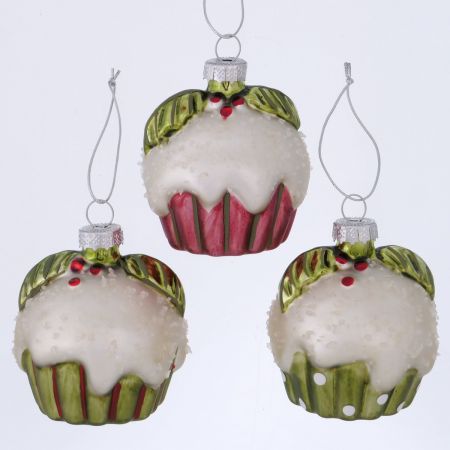 Kersthanger Cupcake, 3 assortie Bonbon, H 7,5 cm, D 7 cm, Mat