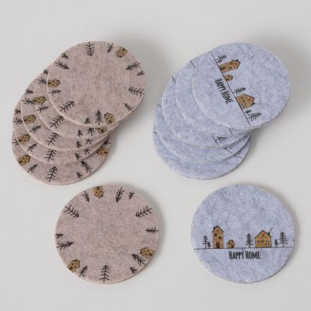 Onderzetter Homewood, 6 delig 2 assortie B 10 cm, Polyester vilt, Gevlamd, Effen, Motief