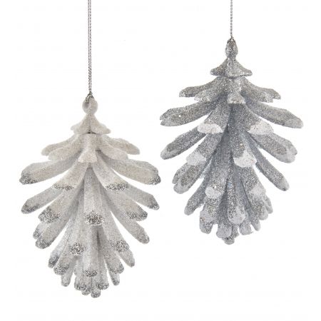 4.1"PLASTIC SILVER & WHITE PINECONE