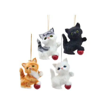 4.5"FURRY PLUSH CAT PLAYING W/BALL