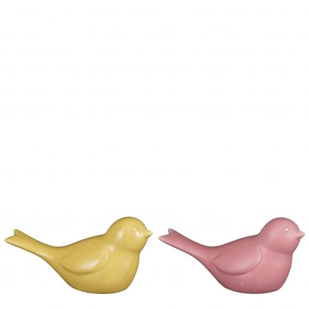 Decoratie vogel roze geel 2 assorti - l13xb5xh6,5cm
