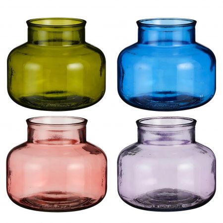 Garcia windlicht recycled glas lila roze blauw groen 4 assorti PDQ - h16xd19cm
